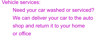 Vehicle services: Need your car washed or serviced? We can deliver your car to the auto shop and return it to your home or office